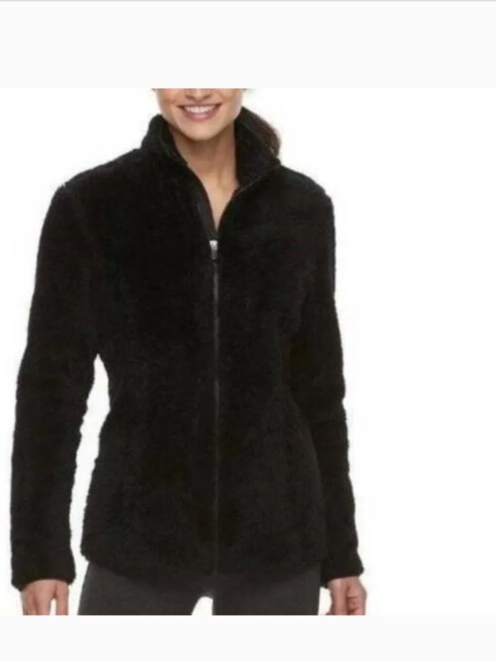 FILA Sport Fleece Jacket Womens M Black Zip Front Moisture Wicking Sherpa